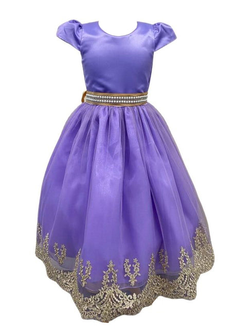 Girls Purple Embroidered Short Sleeved Flower Girl Dress 4-16 SophiasStyle.com